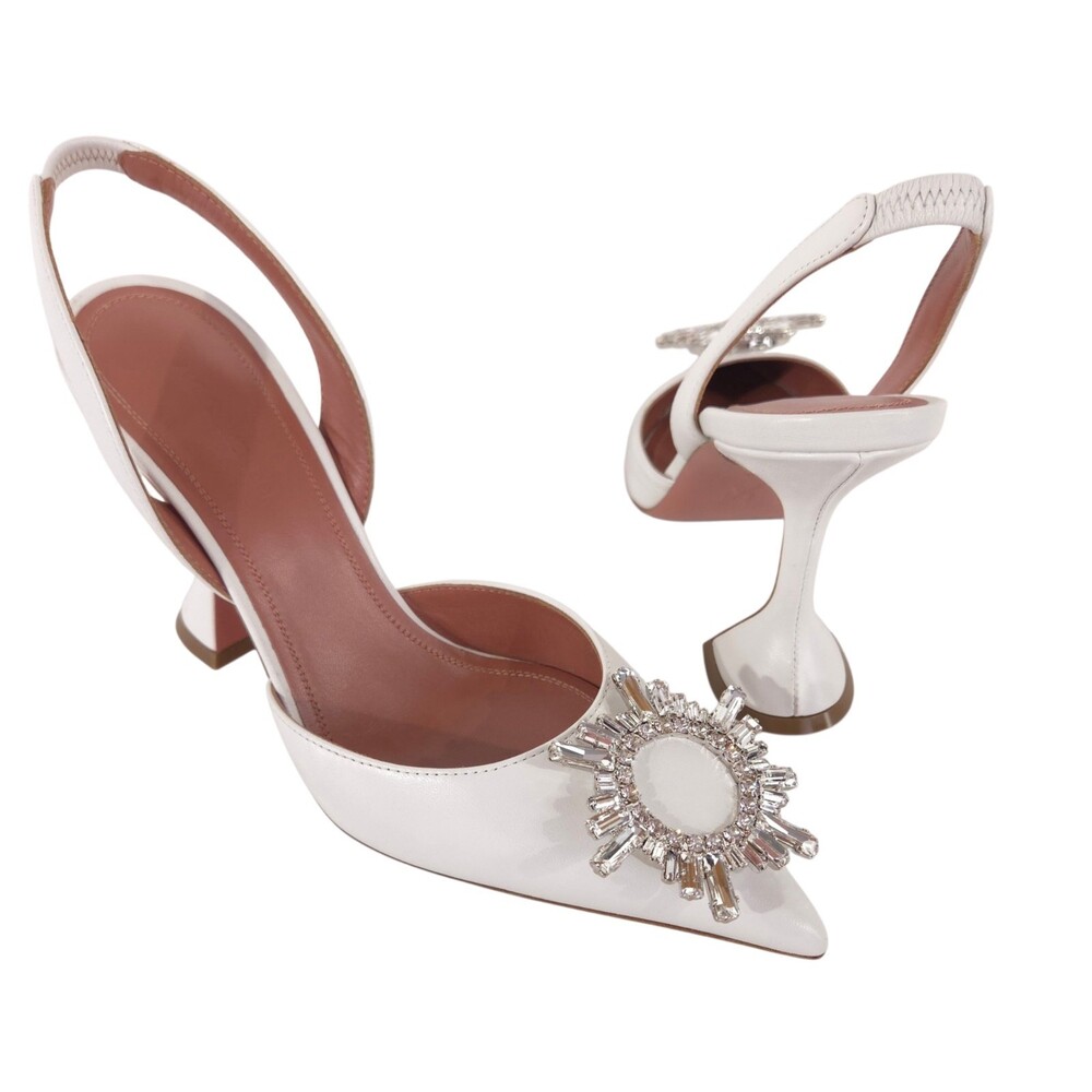 Amina Muaddi Begum Sling Pumps US 7.5 EU 37.5 Womens White Nappa Crystal $1150 - Picture 2 of 13